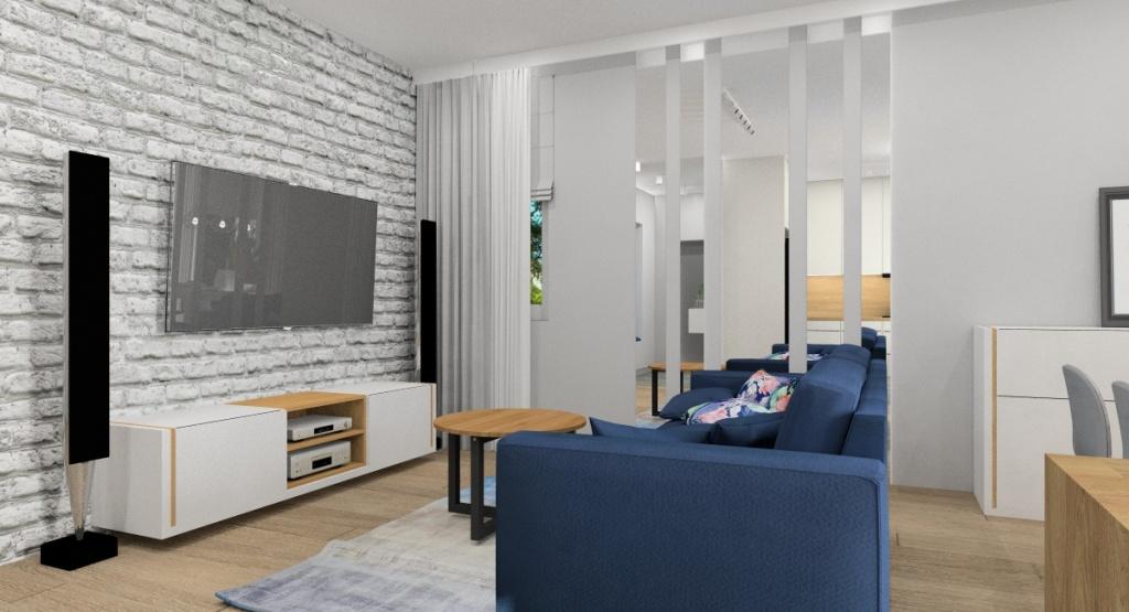 Salon z kuchnią, salon z aneksem kuchennym w nowoczesnym mieszkaniu